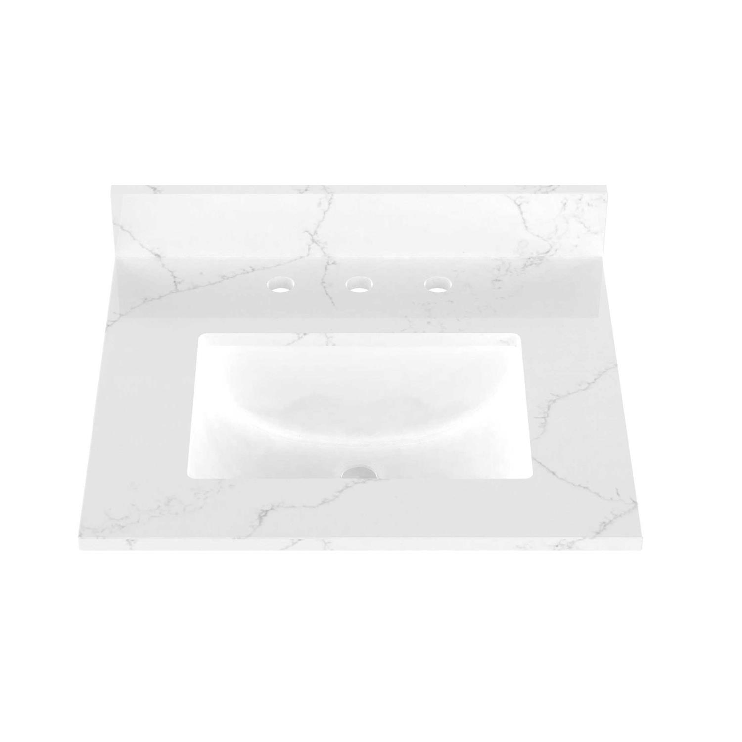 Winette 25-in Carrara White Quartz Undermount Single Sink 3-Hole Bathroom Vanity Top WVTQ1402-25 - Image 3