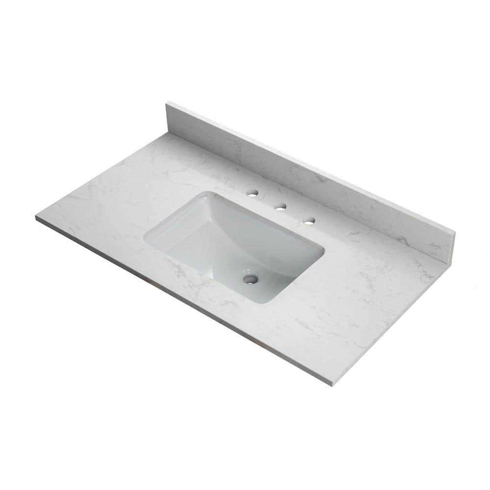 WOODBRIDGE 37 in. W x 22 in. D Engineered Stone Vanity Top in Carrara White with White Single Sink - Image 5