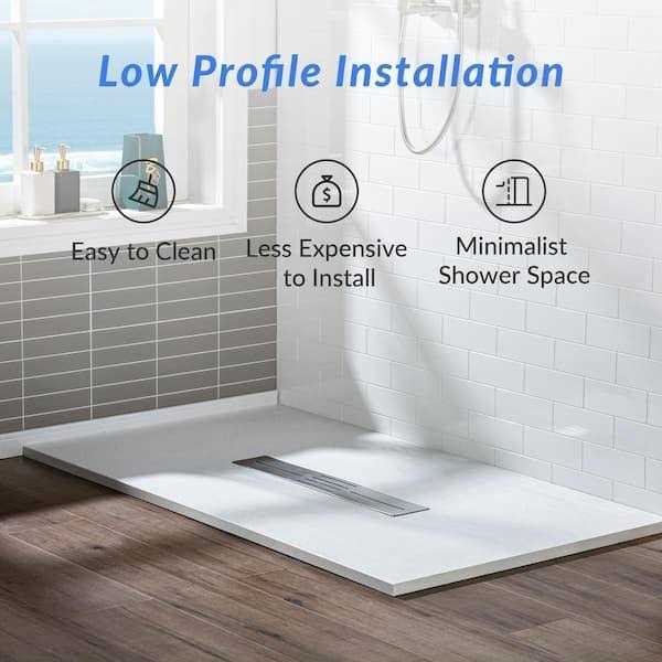 WoodBridge 48 in. L x 36 in. W Alcove Zero Threshold Shower Pan Base with Center Drain SCS-WH-4836 - Image 3