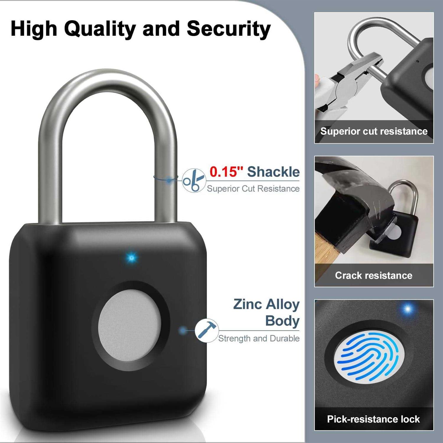 Pothunder Fingerprint Padlock Smart Padlock Locker Lock Biometric Metal Keyless - Image 3