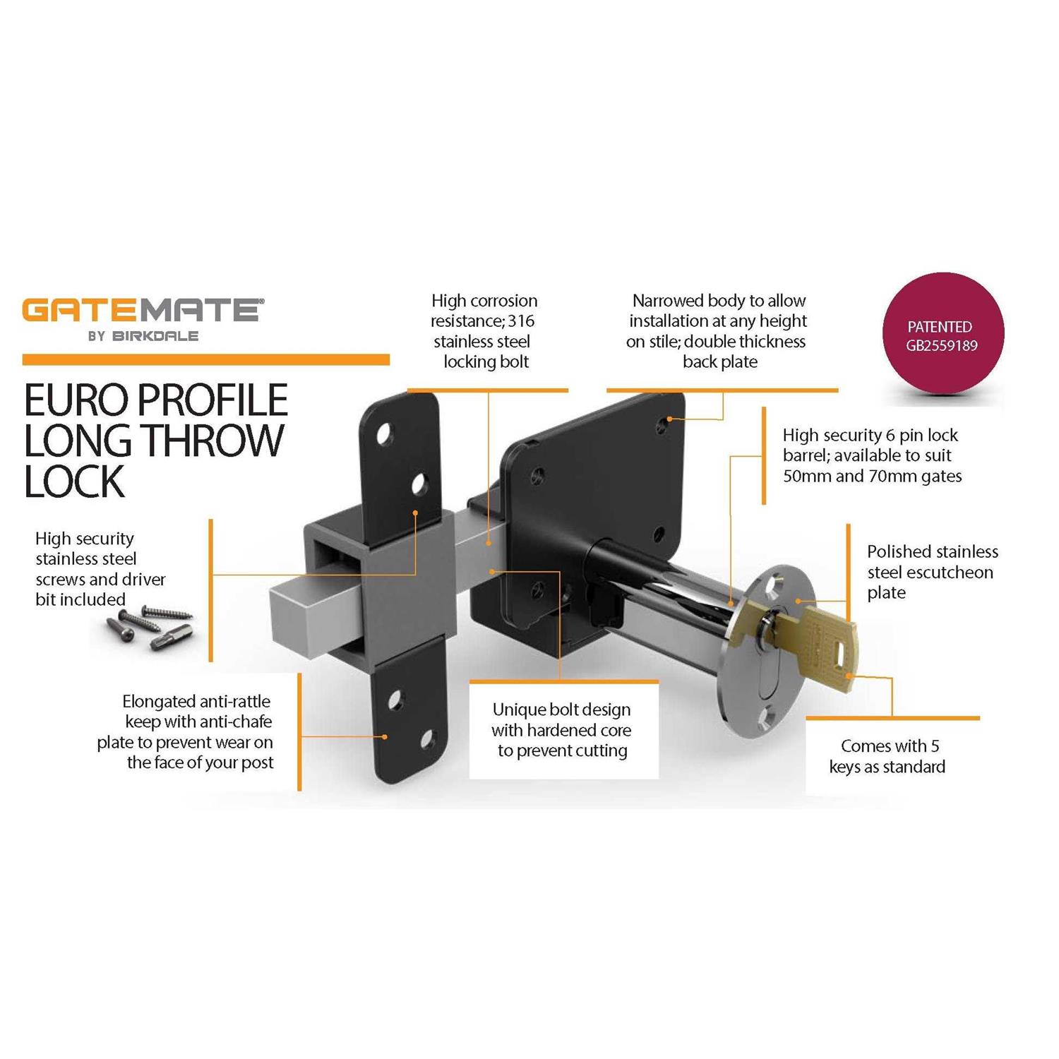 GateMate 1490086 Long Throw Lock Heavy Duty Stainless Steel in Black Finish - Image 4