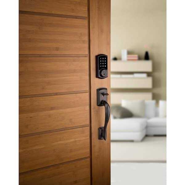 Kwikset SmartCode 915 Touchscreen Venetian Bronze Single Cylinder Electronic Deadbolt with Avalon Handleset and Tustin Lever - Image 3