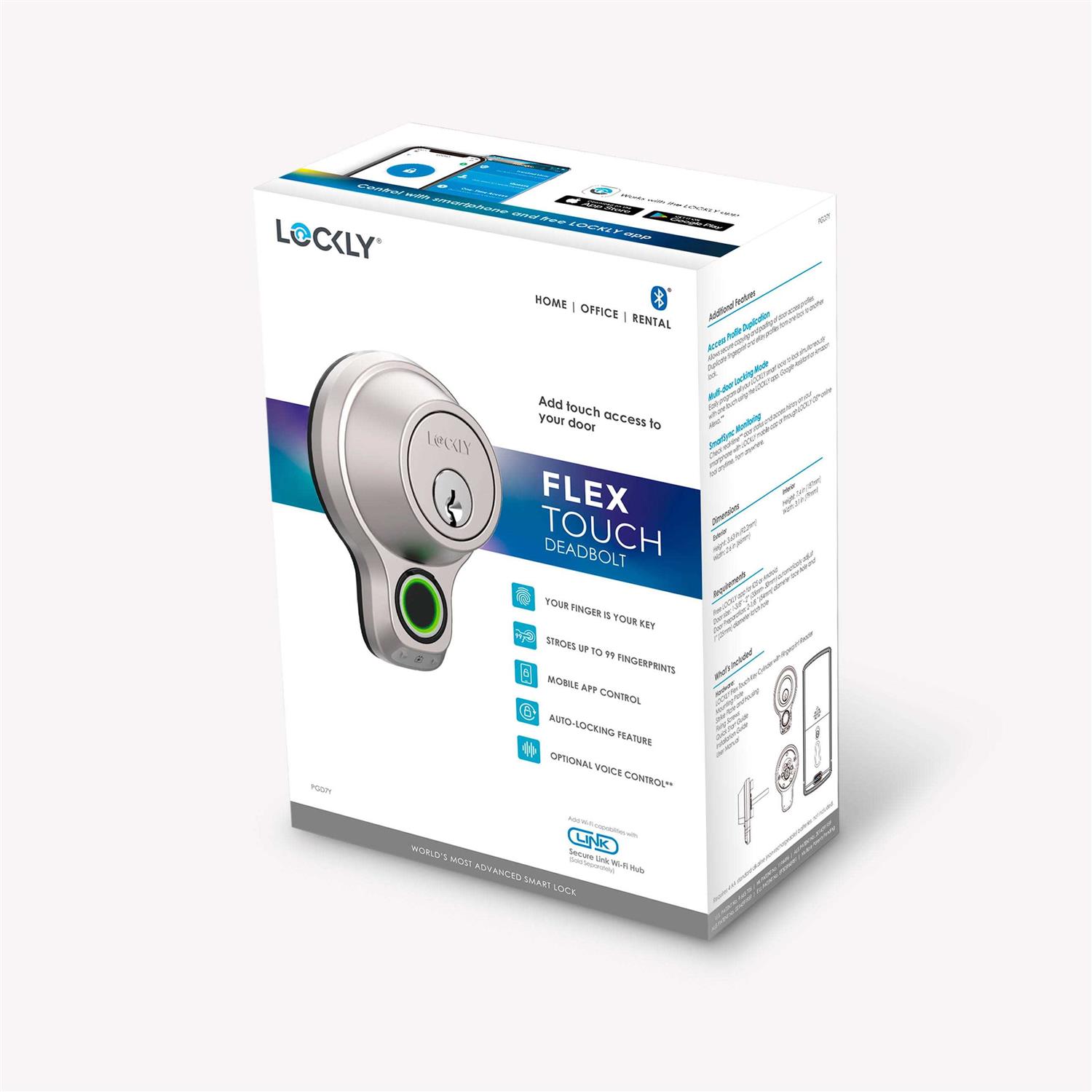 Lockly Flex Touch Satin Nickel Single-Cylinder Bluetooth Mobile App Controlled Deadbolt Lock with Biometric 3D Fingerprint - Image 5
