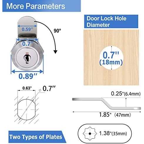 Cam Locks Cabinet Locks Keyed Alike 5/8'' Cylinder Length Fits on 0.4'' Max Panel Thickness - Image 3