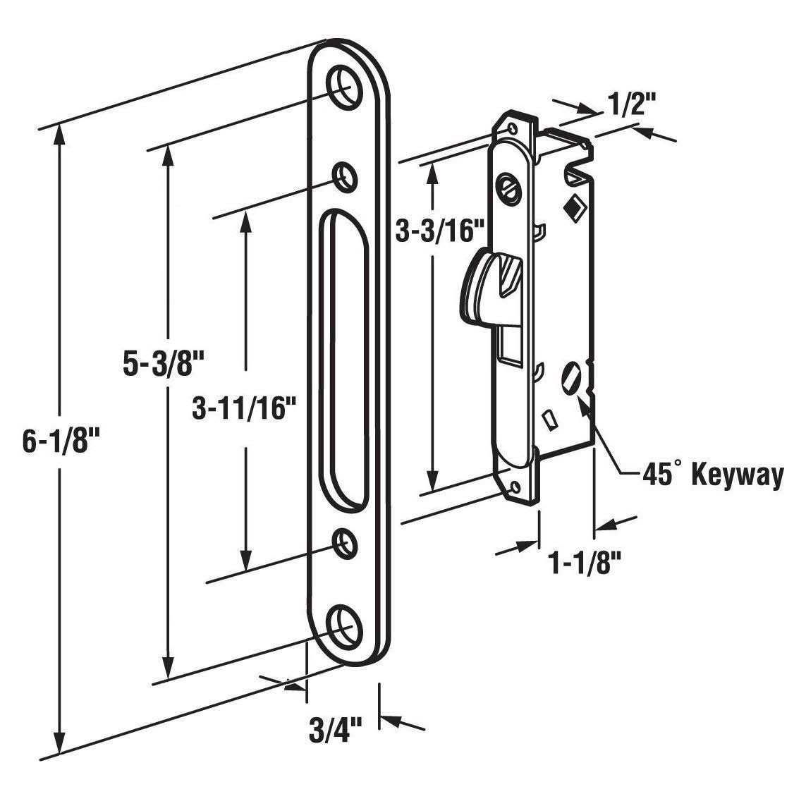 FPL #3-45-S Sliding Glass Door Replacement Mortise Lock with Adapter Plate - Image 3
