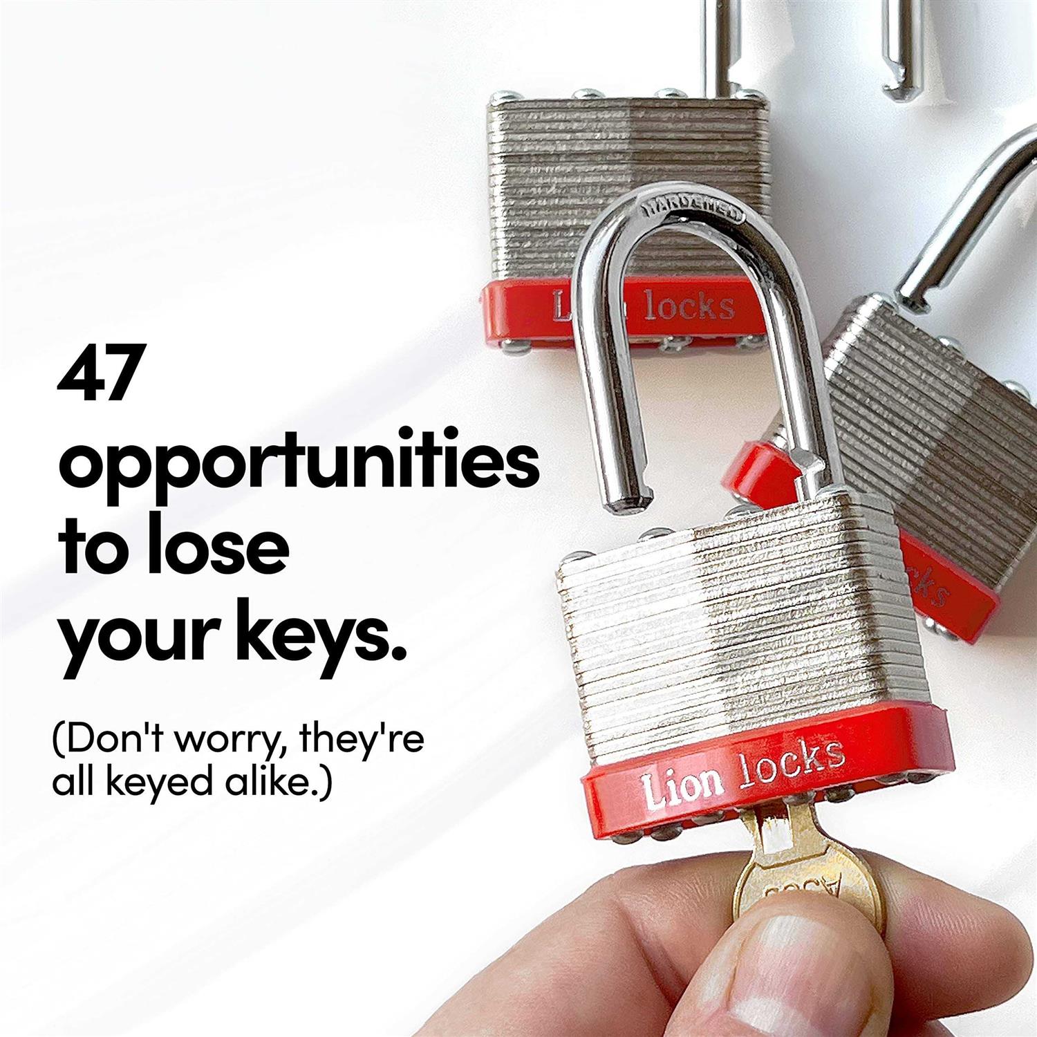 Lion Locks 12 Keyed-Alike Padlocks w/ 1.25” Shackle Keys - Image 4