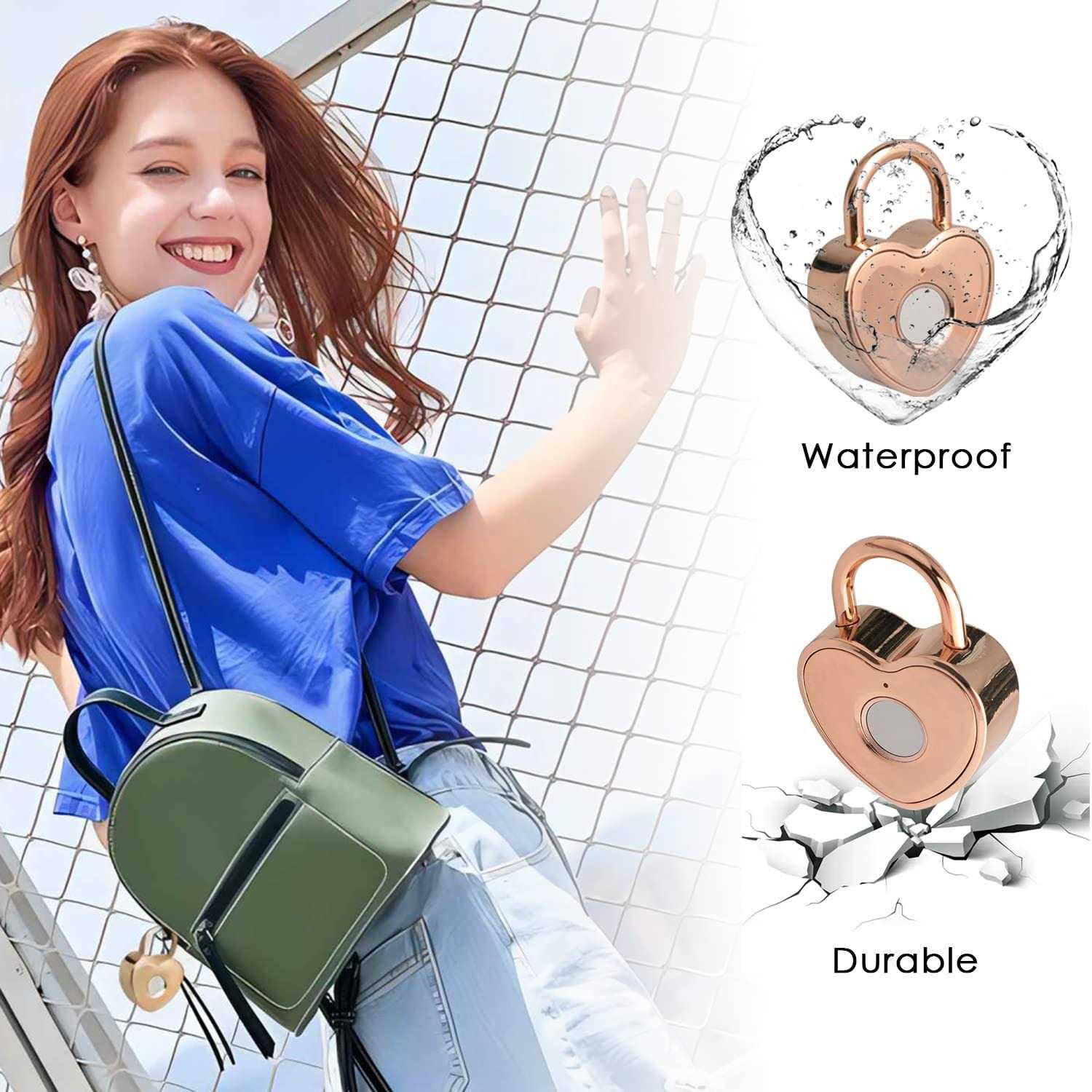 Heart Shaped Fingerprint Padlock Small Smart Padlock for Gym Locker - Image 3
