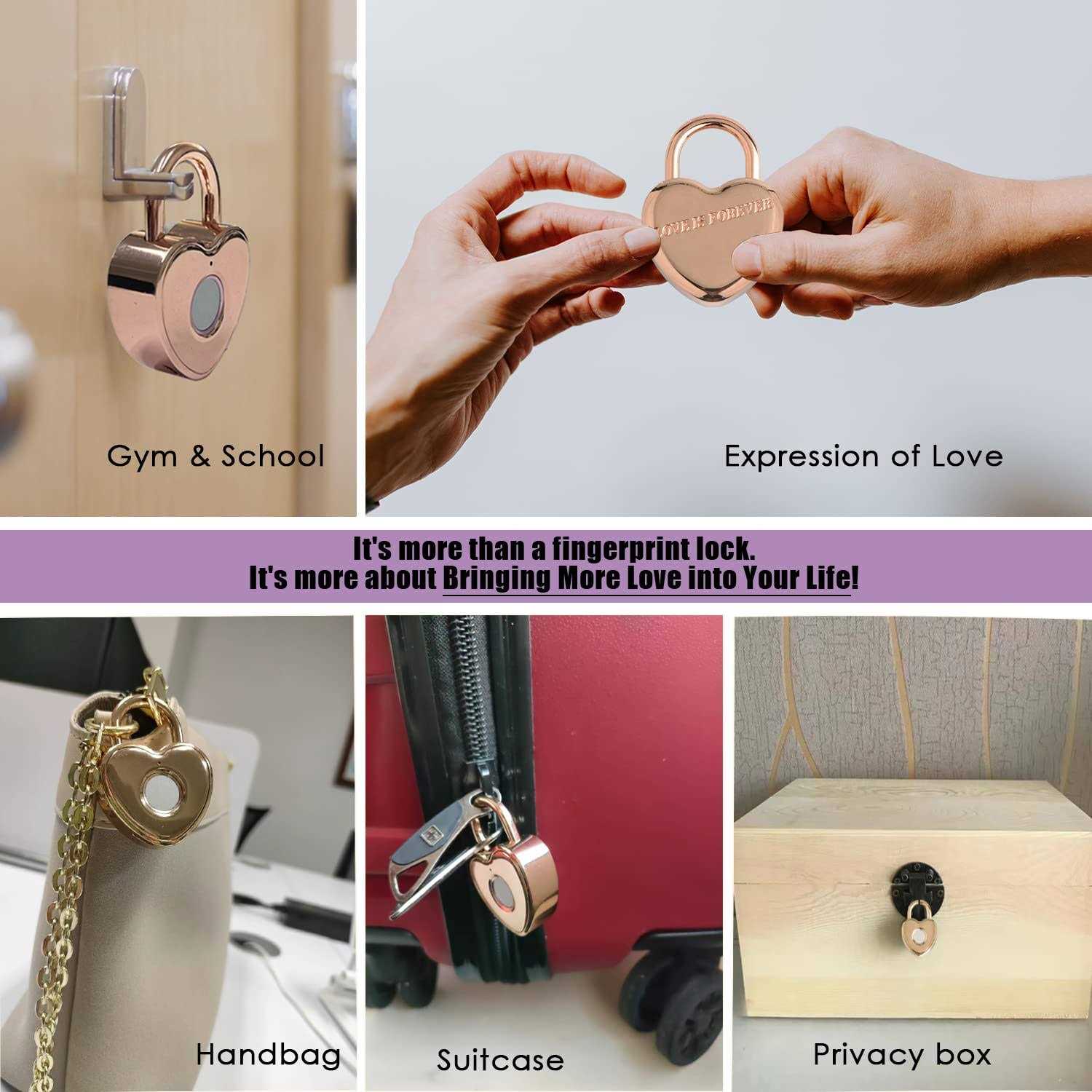 Heart Shaped Fingerprint Padlock Small Smart Padlock for Gym Locker - Image 4