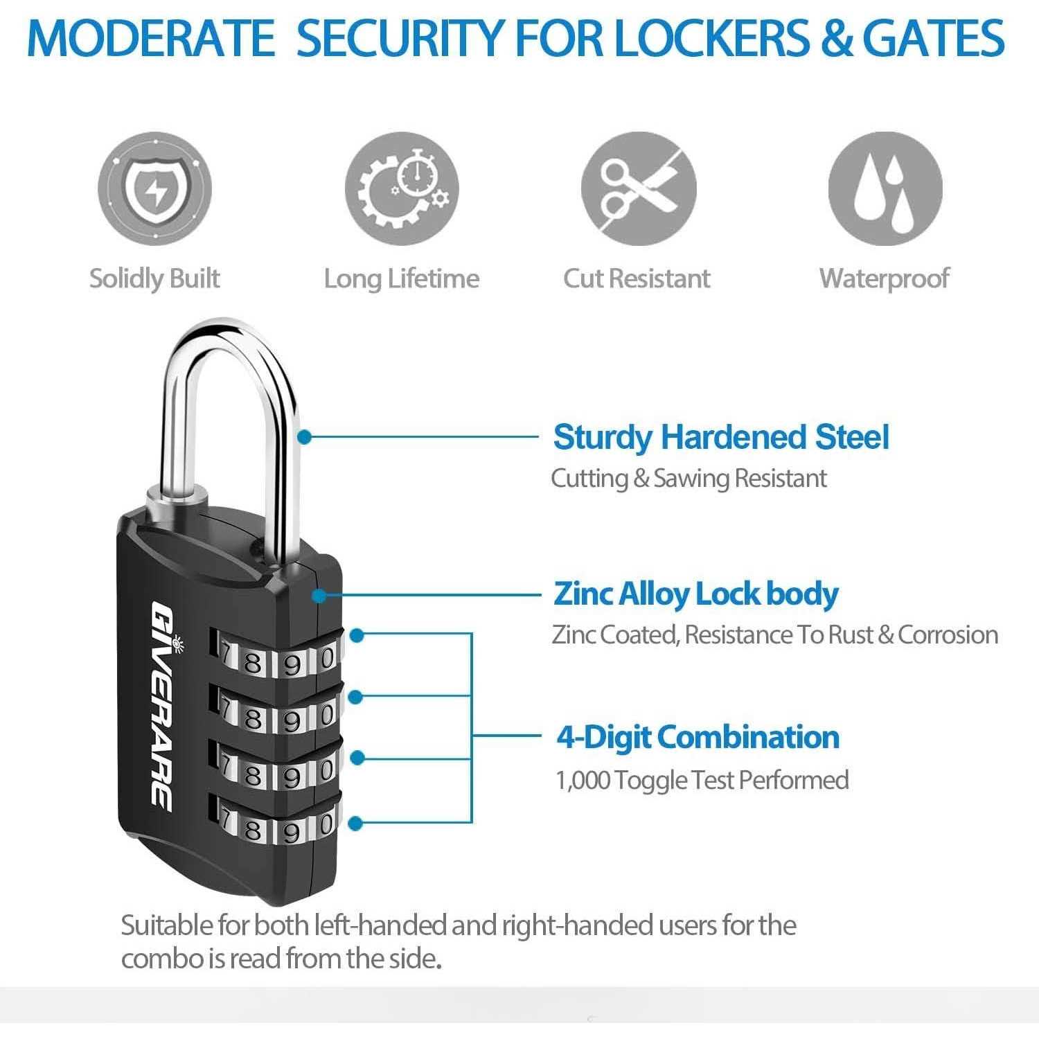 GIVERARE Combination Lock 4-Digit Padlock Keyless - Image 4