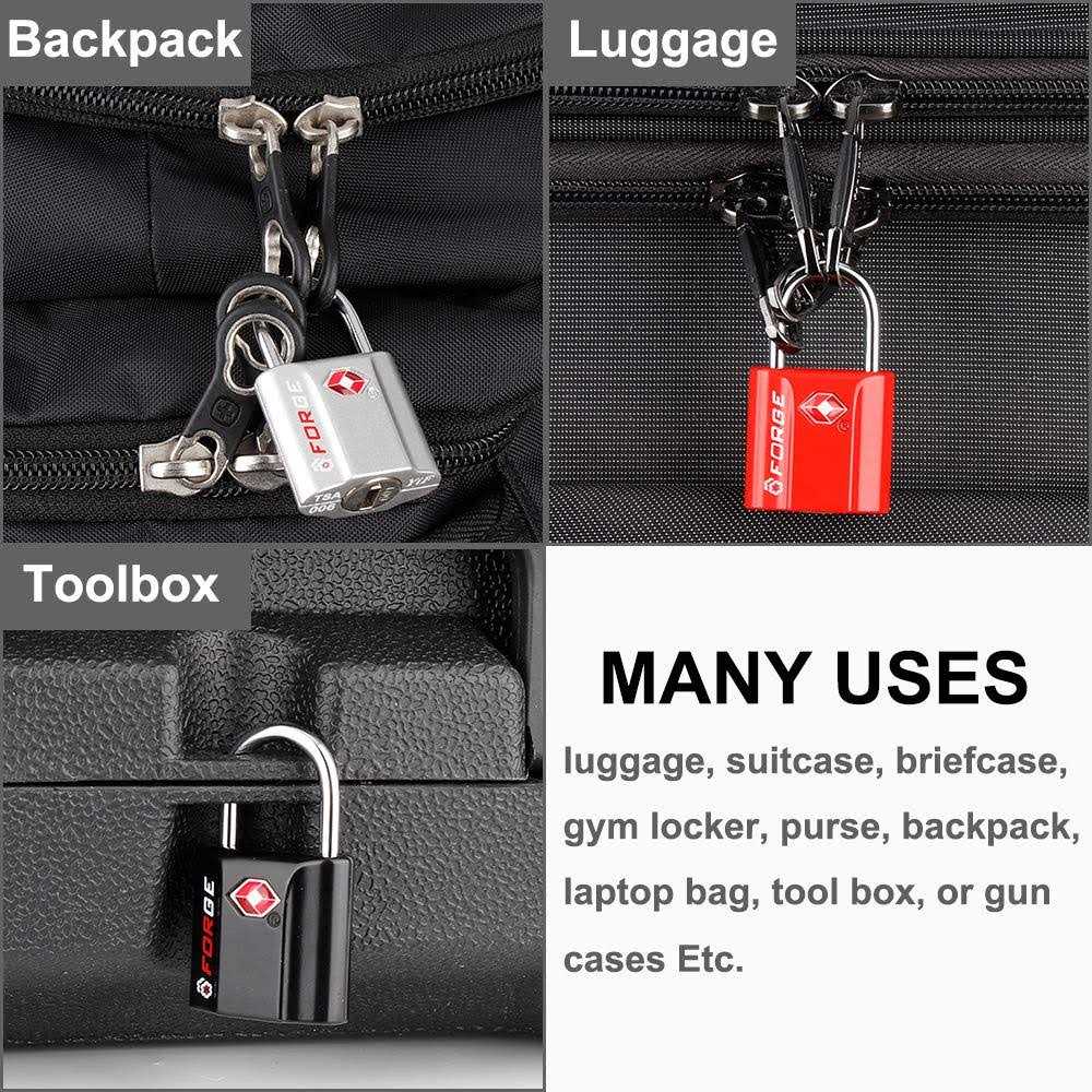 Forge Red 4 Pack TSA Approved Luggage Locks Ultra-Secure Dimple Key Travel Locks with Zinc Alloy Body - Image 5
