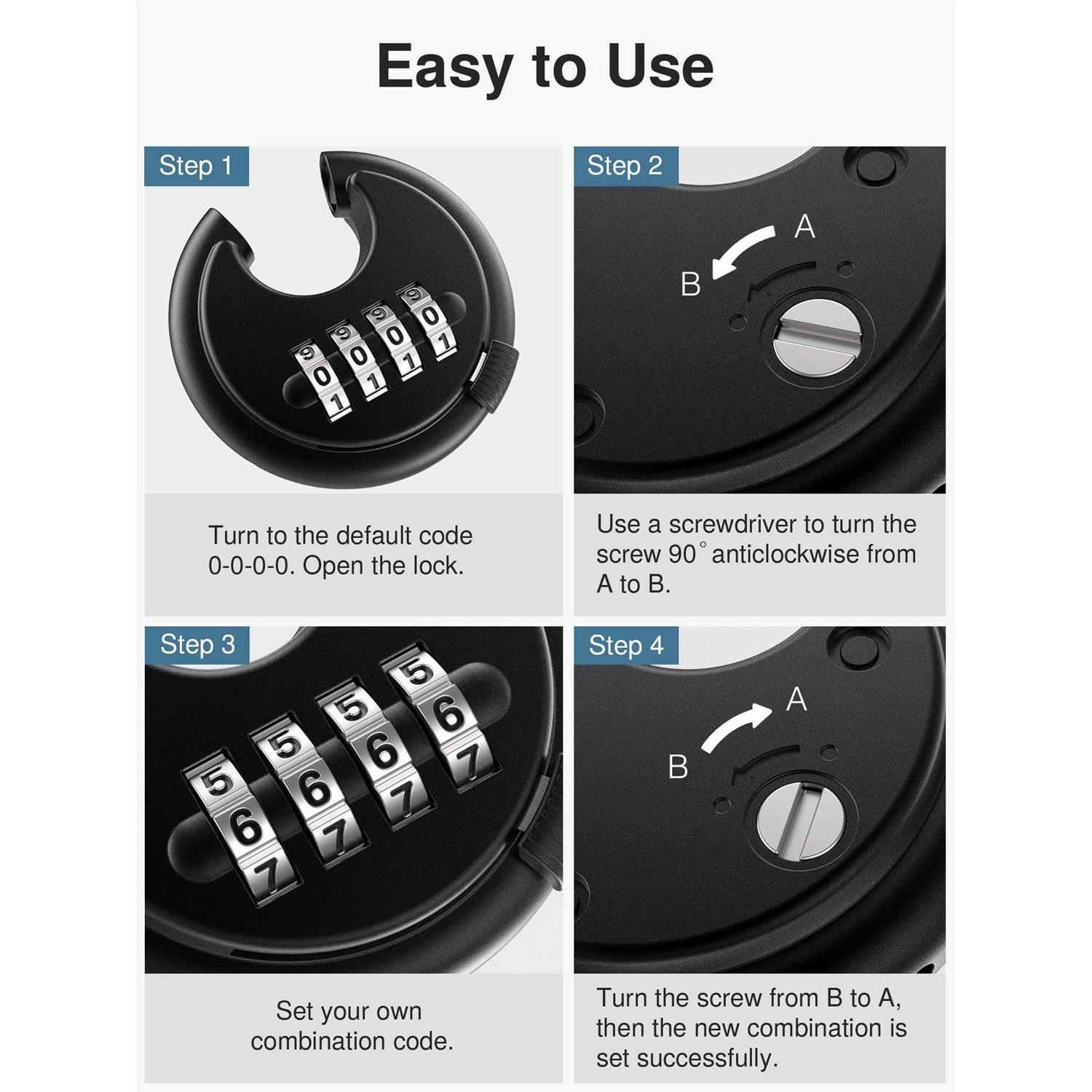 Puroma Combination Lock 4 Digit Disc Padlock with Hardened Steel Shackle - Image 4